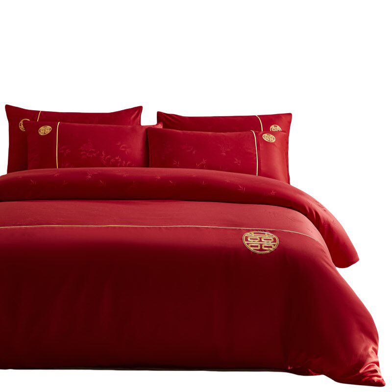 中式喜字a结婚四件套大红色陪嫁床单被套婚庆床上用品婚房喜被,床上用品,婚庆床品套件,淘宝优惠券,粉丝福利购,淘宝优惠卷