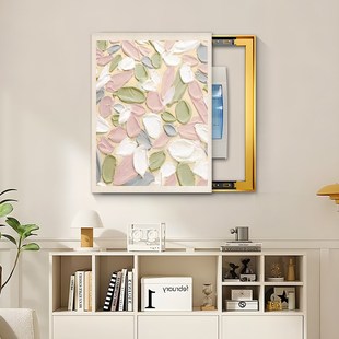 2024新款奶油风电表箱装饰画免打孔竖款遮N挡挂画小清新配电箱挂