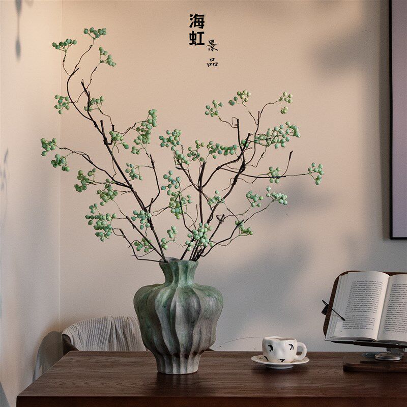 马桑果仿真花绿浆果客厅摆设桌台C装饰摆件高级感逼真侘寂陶瓷花