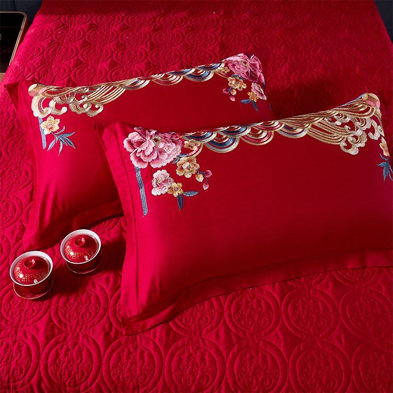 中式大红龙凤刺绣全棉婚庆四件套结婚礼喜被新Z婚床上用品,床上用品,婚庆床品套件,淘宝优惠券,粉丝福利购,淘宝优惠卷