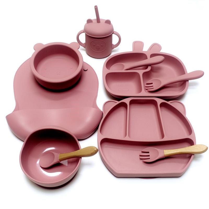 宝宝餐盘婴儿童吸盘一体式餐具辅食碗套装学吃饭训练勺.子分格硅