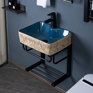 挂墙式小型洗脸盆柜组合阳台卫生间挂壁式洗手盆落地W式支架台上