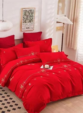 全棉单件被罩单人1.8米磨毛被套结婚180Ix 220大红色200x被罩