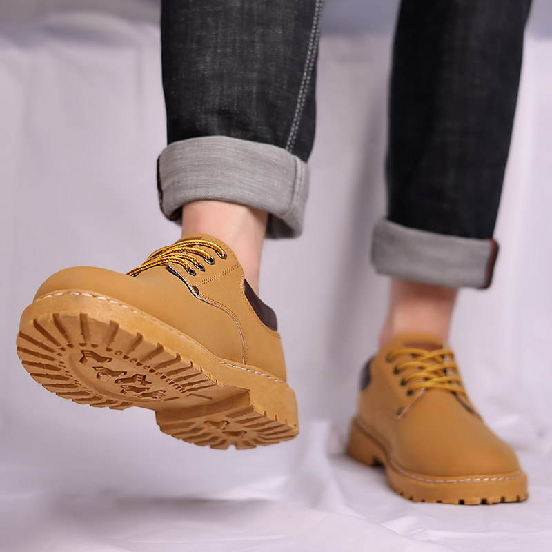 2024新款男鞋马丁靴男款低帮工装鞋大黄靴男P士防滑皮鞋耐磨战术