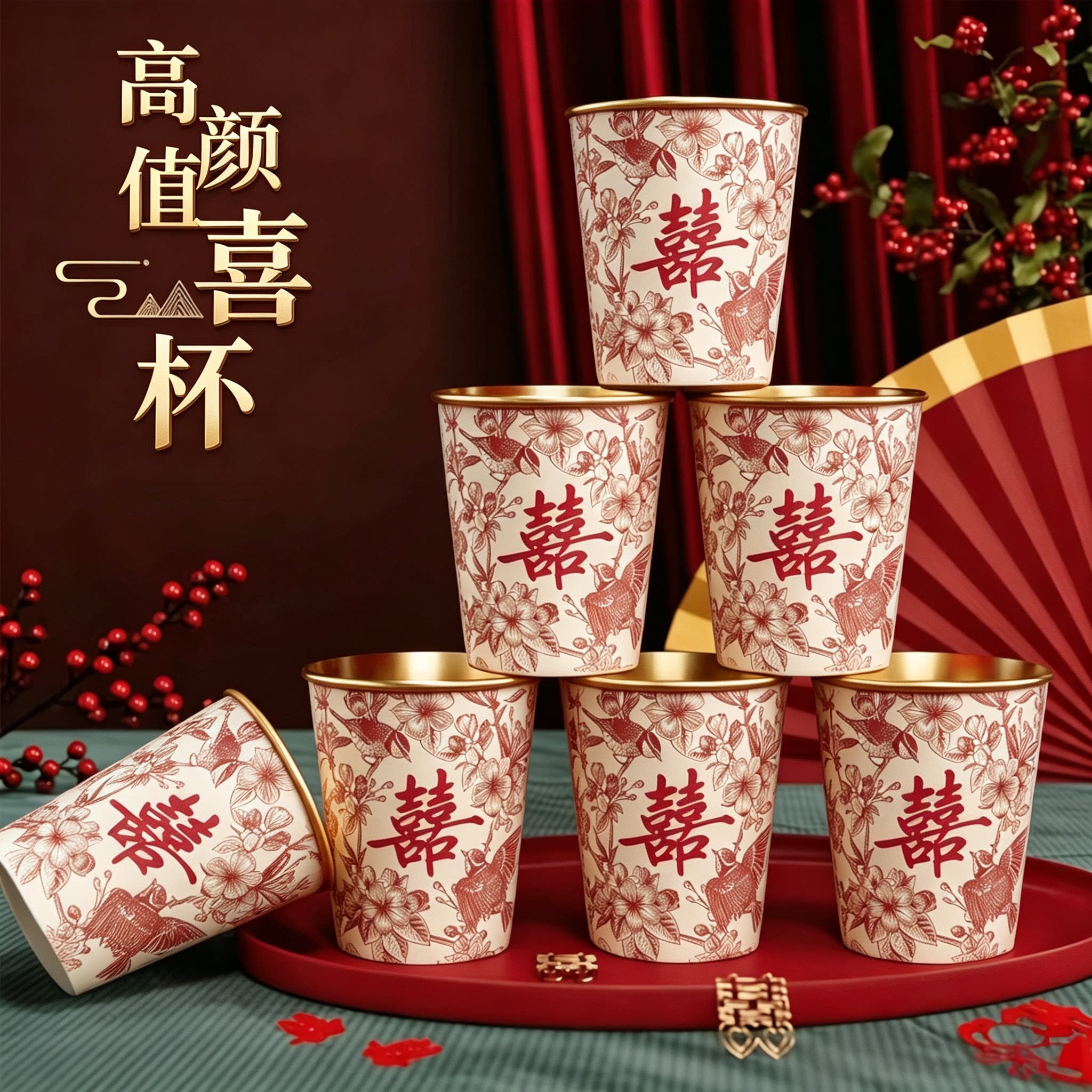 一次性杯子加厚婚庆宴席喜庆纸杯