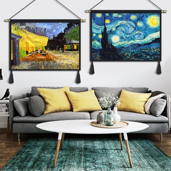 北欧油画挂毯 现代简约书房布艺挂画挂布 卧室床头沙发背景装饰画图片