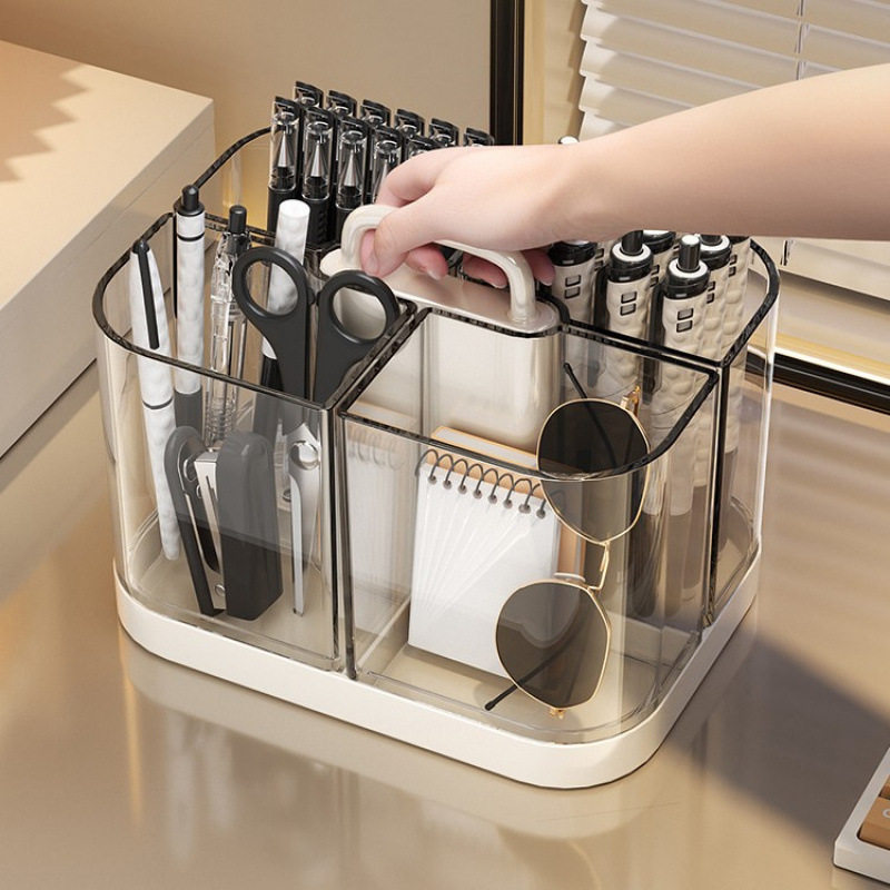 爆款亚克力笔筒学生桌面收纳盒轻奢高级感笔盒书桌办公收纳盒