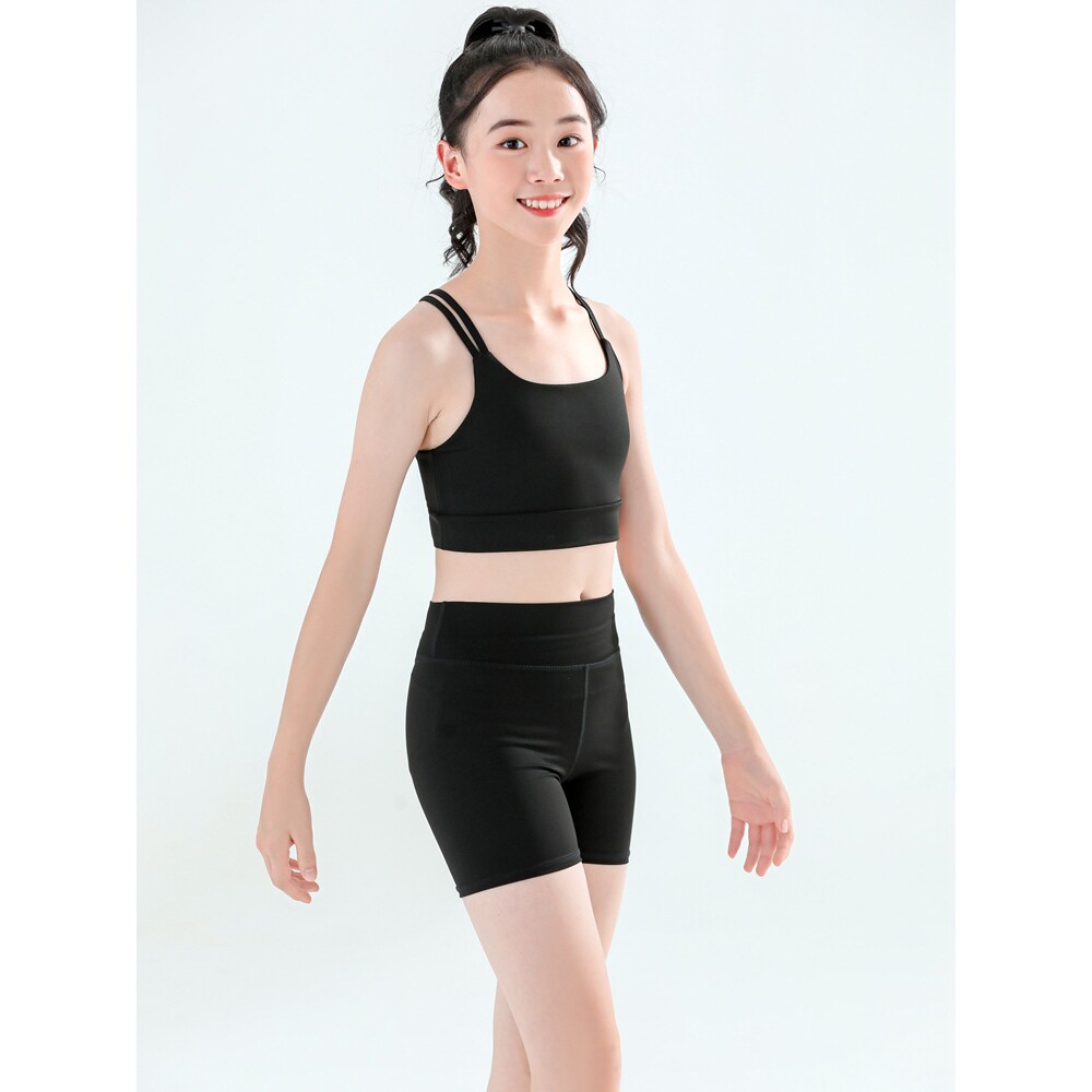 女童瑜伽服套装运动跑步短款背心儿童健身舞蹈训练五分短裤两件套