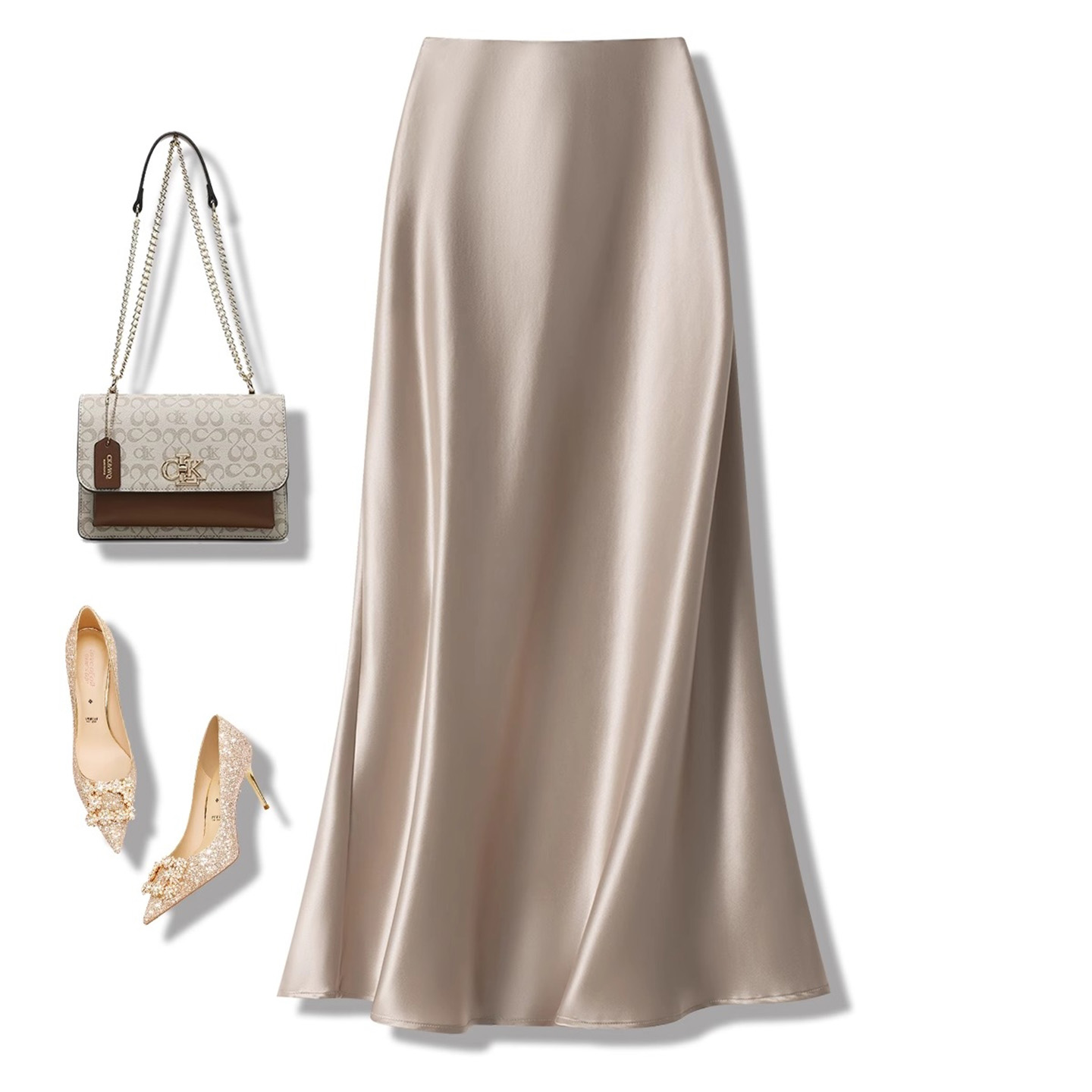 法式醋酸缎面鱼尾半身裙女夏季新款胖mm高腰显瘦垂感a字包臀长裙