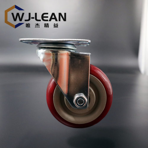 精益管货架万向轮带刹3/4/5寸枣红静音轮平板定向推车工作台轮子