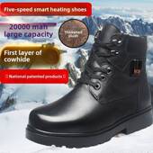 真皮加绒保暖鞋 智能电热鞋 冬季 发热棉鞋 男防寒皮靴 充电加热电暖鞋