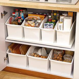 厨房收纳盒整理盒橱柜厨具锅具收纳筐带滑轮杂物储物盒斜口置物盒