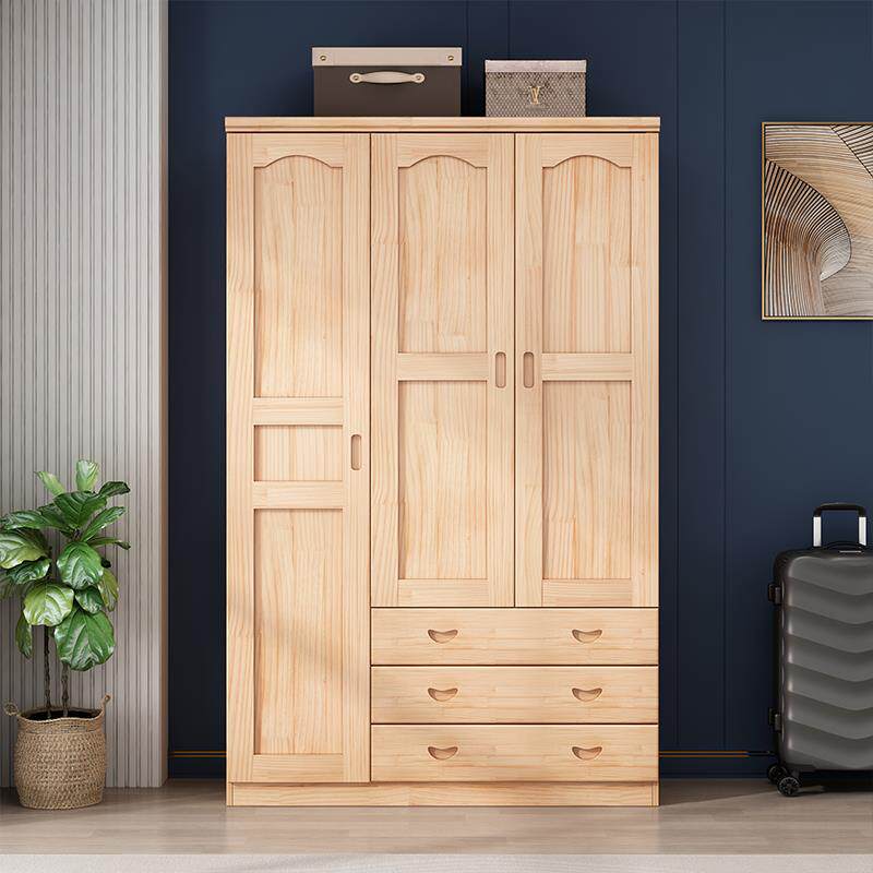全实木衣柜家用卧室原木开门简约现代小户型经济型儿童大衣橱松木