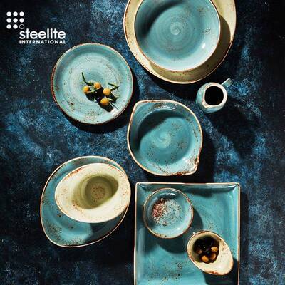 英国steelite进口碗碟盘子餐具套装北欧风咖啡杯法式复古蓝色好看