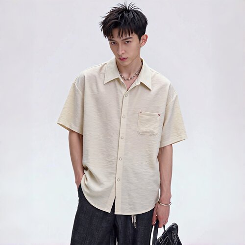 Anti Form亚麻潮牌高级感短袖衬衫男2026夏薄款透气翻领宽松上衣