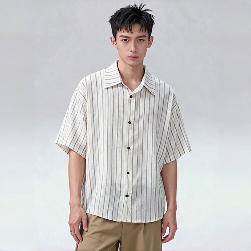 Anti Form老钱风条纹翻领短袖衬衫男2026夏季新款高级感痞帅衬衣