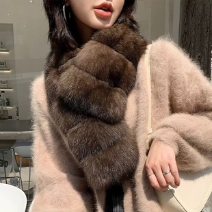 仿水貂围巾貂毛水貂毛皮草围巾女冬季仿貂皮毛毛围巾皮毛围巾优雅