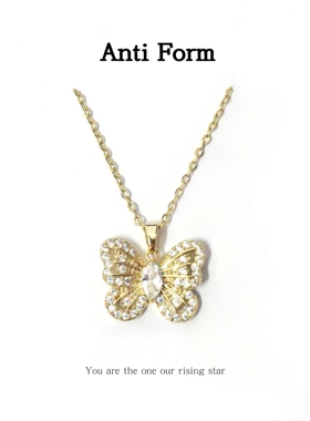 Anti Form镶钻金色蝴蝶项链女款2025新款轻奢小众高级感锁骨链