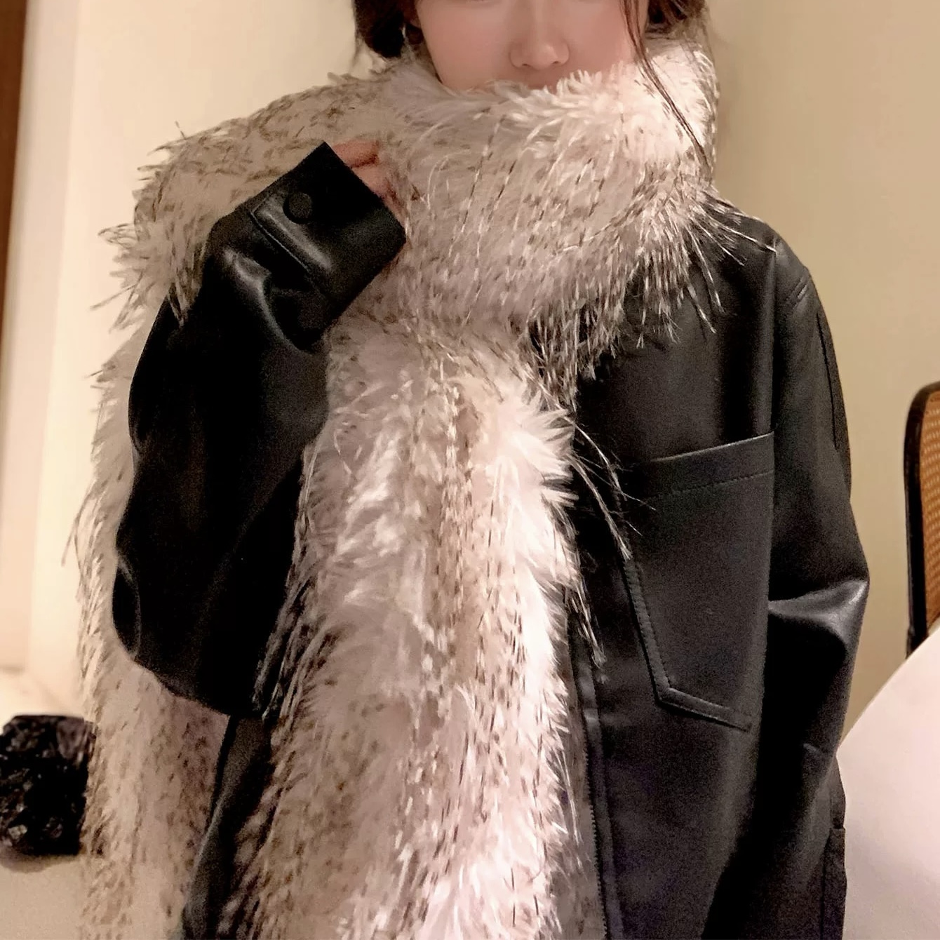 2025反形式新款围巾女秋冬季韩版纯色保暖双面脖套皮草围脖仿真毛