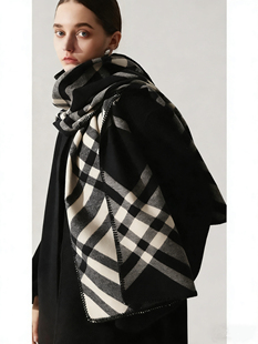 围巾女冬季 加长加宽大披肩黑色格纹黑白格子围脖男两用韩 2025新款