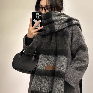 法国新款 纯色氛围感百搭学生仿羊绒高级感加厚保暖围脖 围巾女冬季