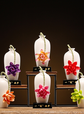 新中式陶瓷花瓶摆件办公室客厅莲花插花轻奢卧室干花小花瓶装饰品