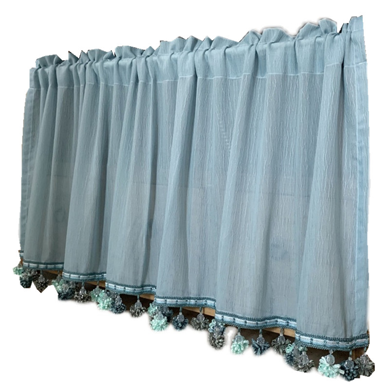 美式短帘北欧半帘简约门帘飘窗帘窗纱帘厨房隔断轻奢不透人免打孔