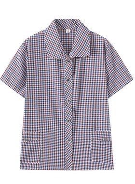 奶奶夏季短袖格子衬衫妈妈新款衬衣中老年人薄款棉上衣老年人开衫