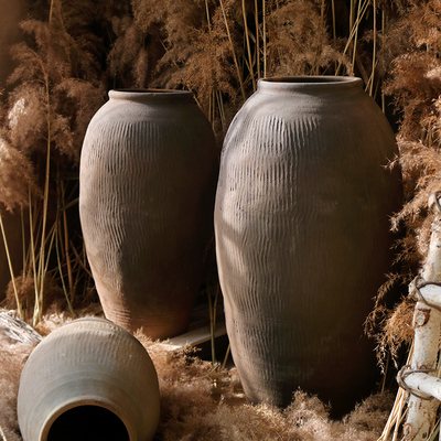 复古装饰陶罐翁缸落地组合花瓶禅意土罐仿古园林庭院景观陶缸中式