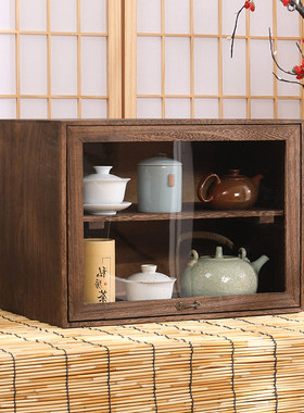 实木自由组合格子防尘玻璃门收纳储物柜落地小置物柜单个书柜木柜