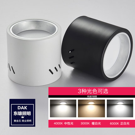 东雄led 明装筒灯4寸5寸6寸8寸服装店铺黑色圆形吸顶式免开孔孔灯
