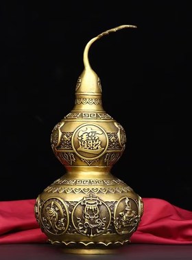 大号纯铜八宝葫芦开盖开口空心葫芦摆件玄关客厅卧室桌面铜器摆件