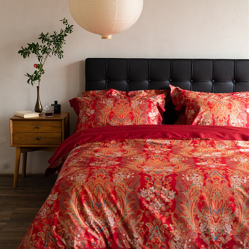 云缇中式婚庆六件套纯棉结婚礼物红色喜被乔迁婚房牀上用品