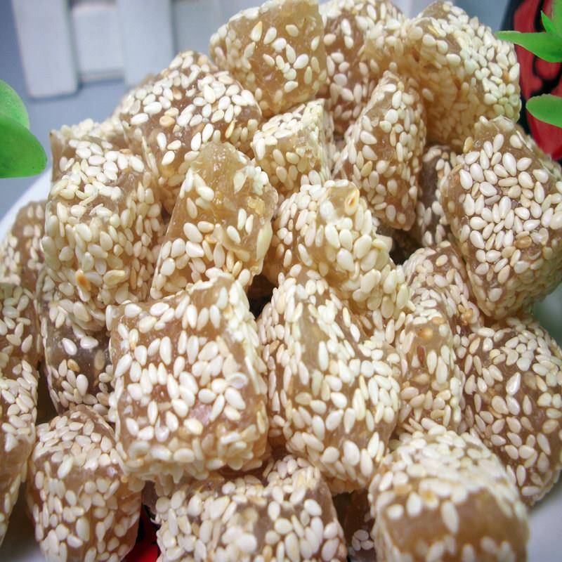 现货广东潮汕特产明糖圆芝麻软糖韧性牛皮芝麻软糖休闲明糖圆特色