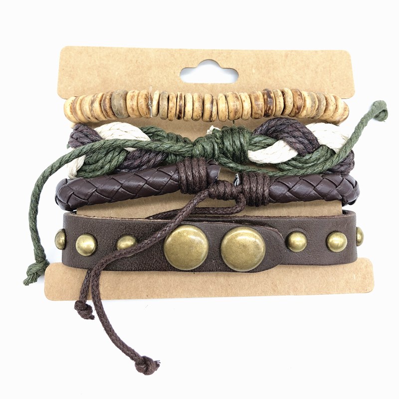 leather bracelet women hand catIenary men 编织复古皮手链手镯