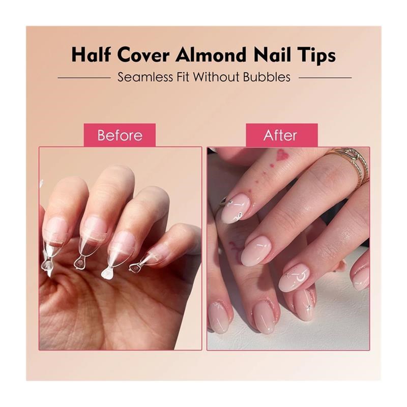 240pcs Half Cover Almond Pre-filed NHail Tips Half Matte XS