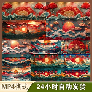 4K高清视频素材国潮戏曲8K宽屏LED红灯笼京剧刀马旦舞台背景视频