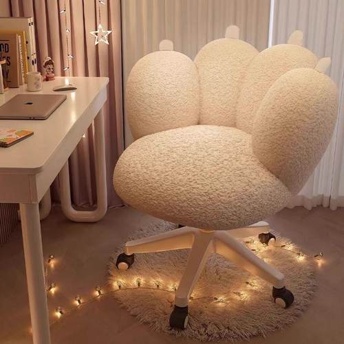 化妆凳滑轮椅女生梳妆台椅子卧室衣帽间网红美甲旋转轻奢花瓣椅