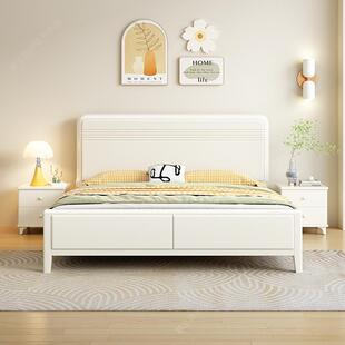 金丝檀木实木床双人1.8x2米大床现代简约主卧奶油风1.5米储物婚床