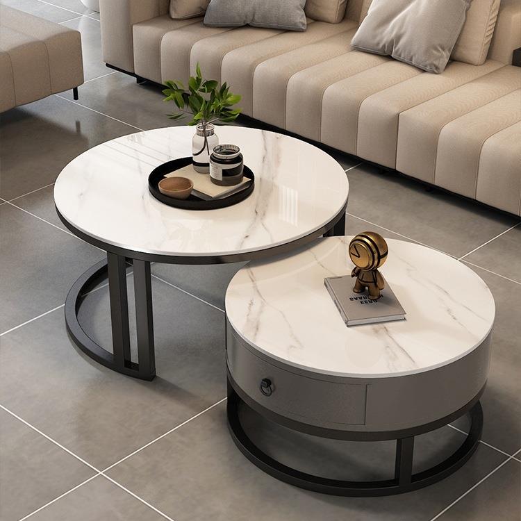折叠岩板圆形沙发茶几客厅家用小户型茶桌玻璃极简轻奢感简易