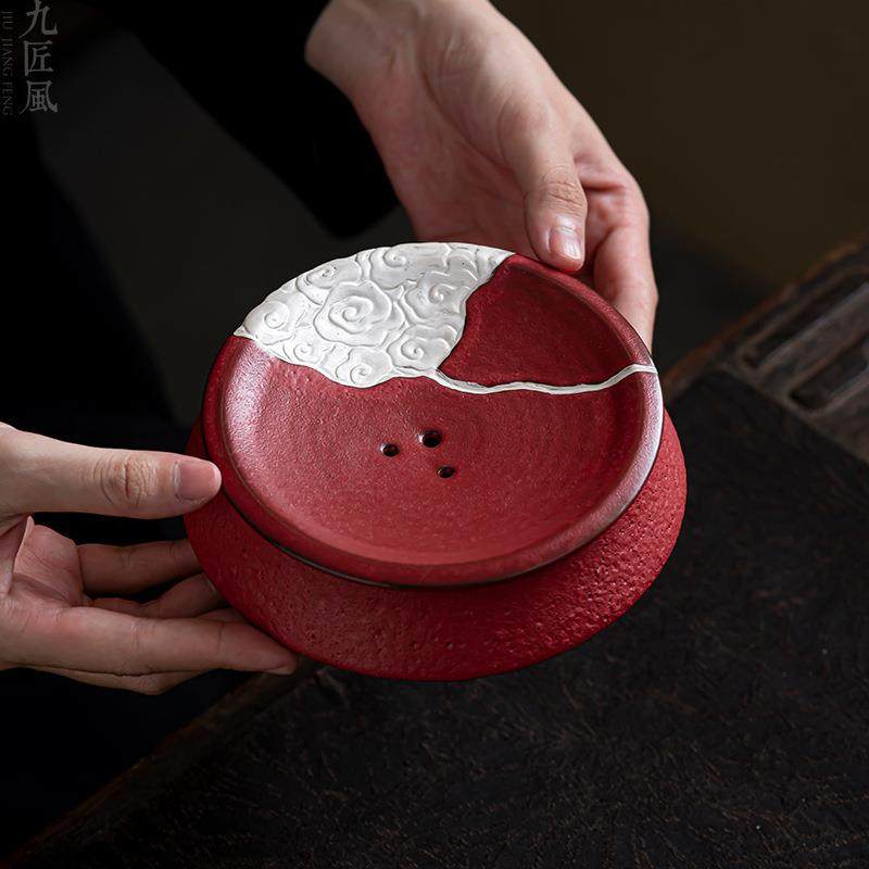山楂红祥云壶承复古鎏银干泡台养紫砂壶茶壶小号丝瓜络壶托盖碗托
