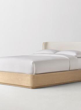 美式乡村RH实木床法式复古做旧橡木1.8双人床日式落地床卧室家具