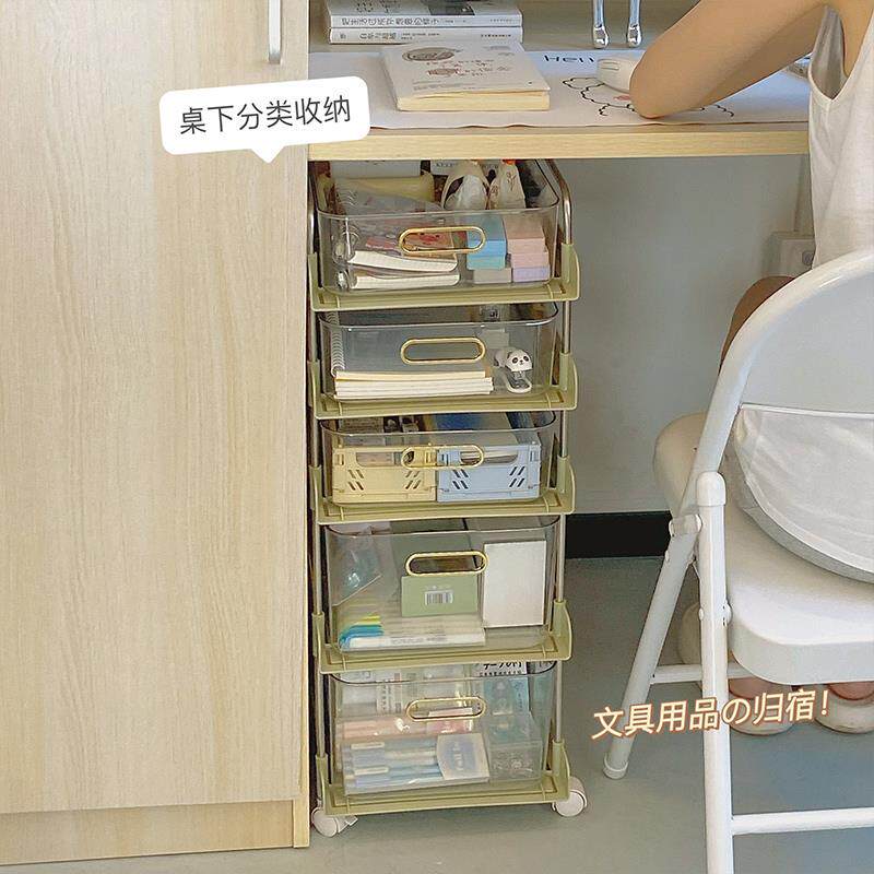 W8宿舍桌下书架落地可移动小推车带轮办公室电脑桌书包收纳置物架