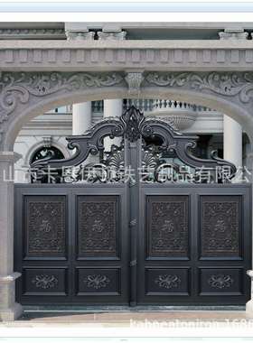 户外创意铝艺大门欧式庭院双平开门电动平移门折叠门安装出口