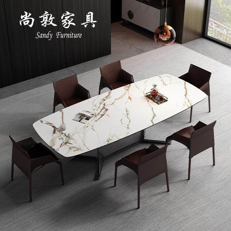 尚敦丨轻奢岩板餐桌长方形饭桌现代简约意式钢化玻璃餐桌餐厅桌子