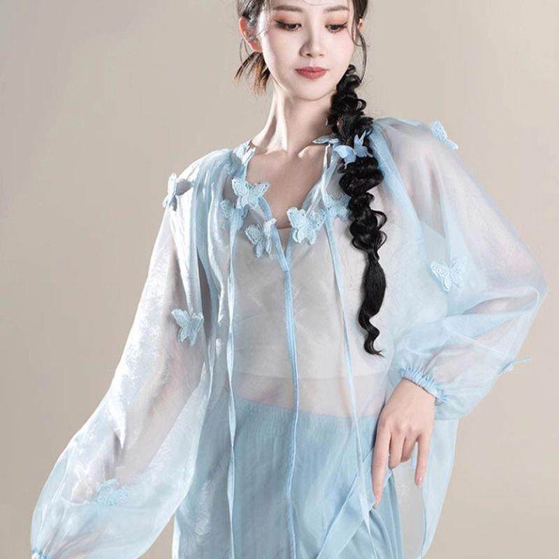 古典舞蹈服仙气蝴蝶套装古典舞纱衣宽松中国舞现代舞练功服套装