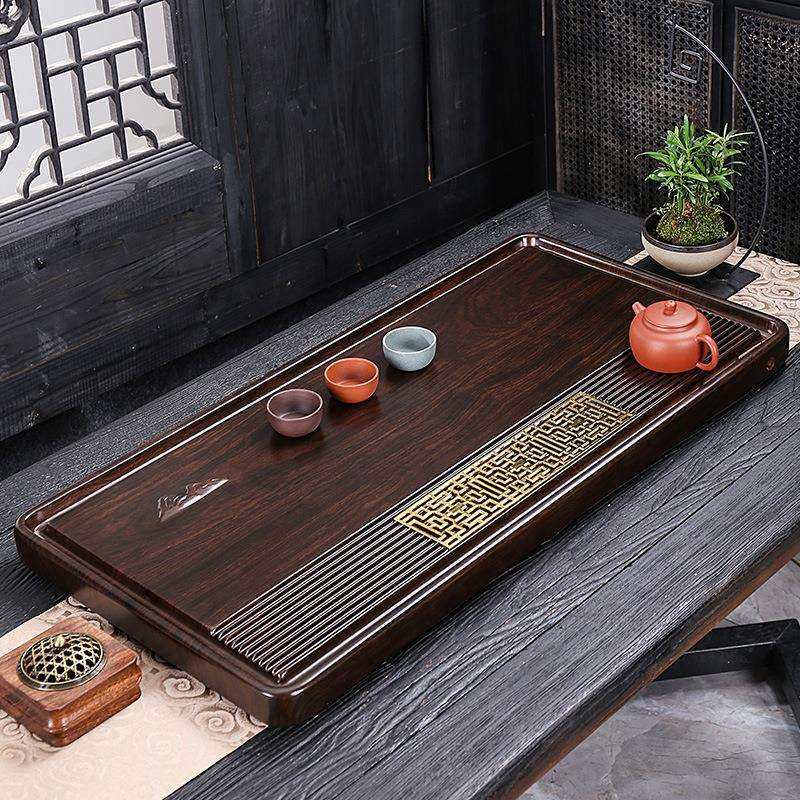 茶盘新中式电木茶盘整块黑檀色家用现代简约高端天然实木茶台茶海