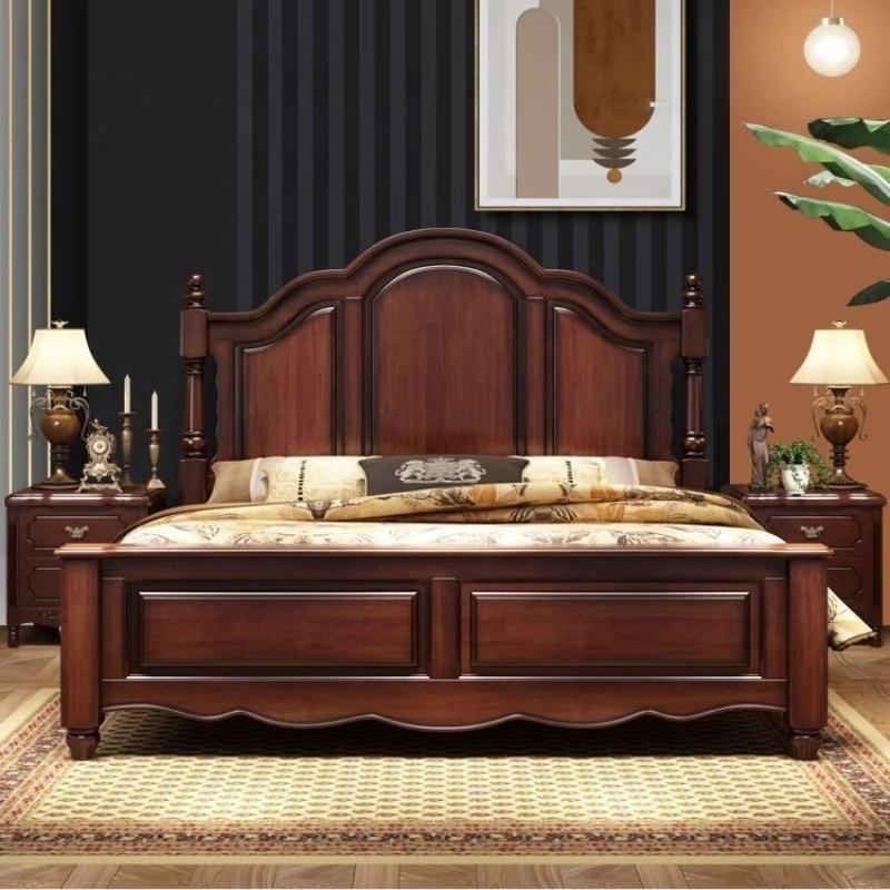 美式乡村实木床家用1.8米中古风主卧储物双人床1.5米新中式实木床