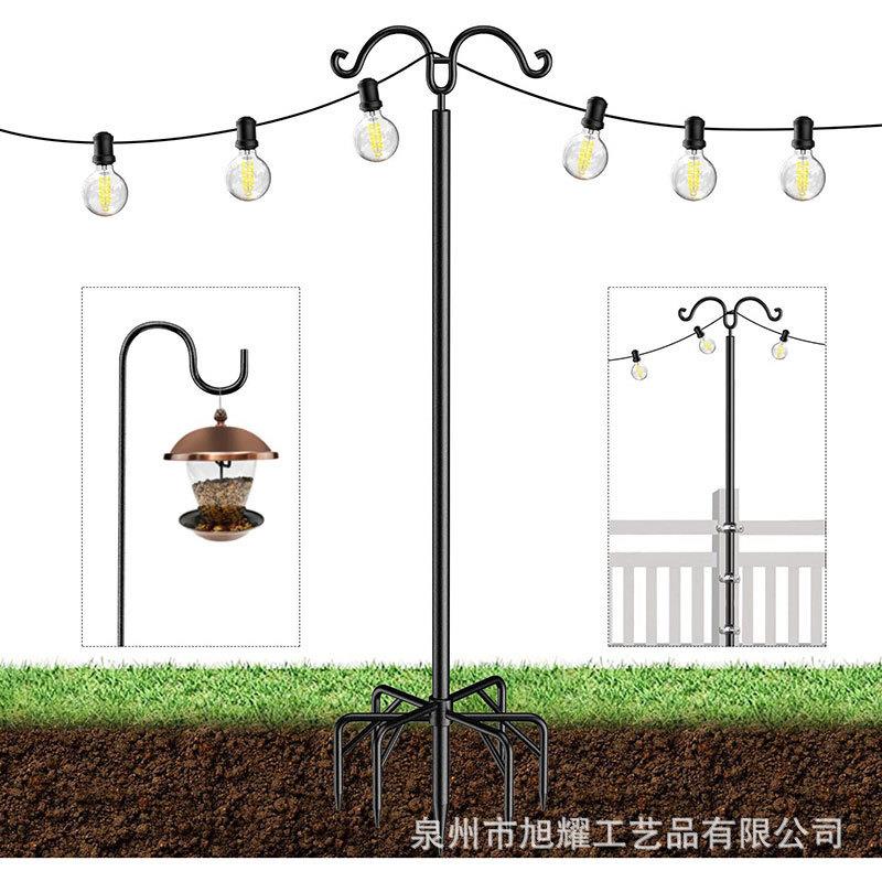 户外露营照明灯杆支架铁艺庭院装饰串灯杆草坪插地式节日灯杆挂钩