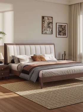 M&北欧实木床白蜡木全实木床黑胡桃色现代简约经济型主卧双人床婚